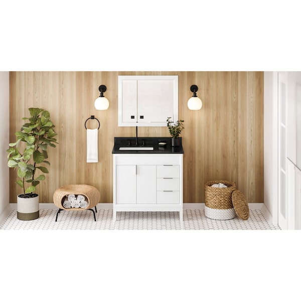 Jeffrey Alexander 36In. White Theodora Vanity, Left Offset, Black Granite Vanity Top, Undermount Rectangle Bowl VKITTHE36WHBGR - main